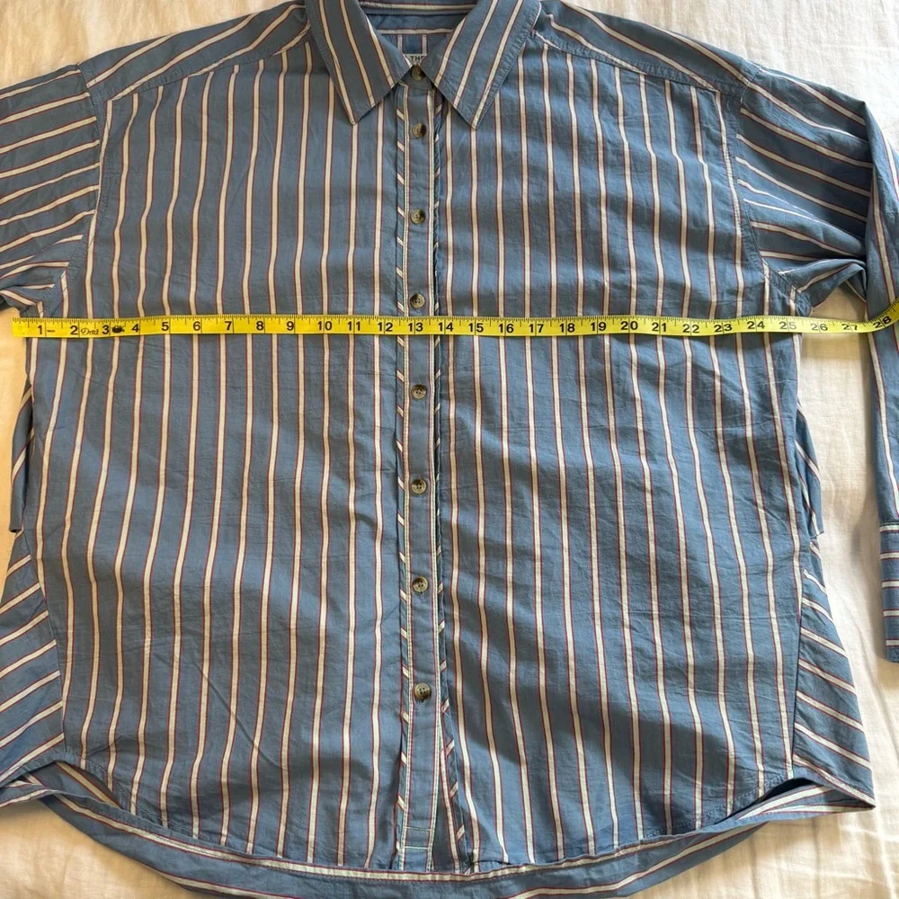 FREE PEOPLE We The Free Striped Varsity Vibes Shirt / Blue Combo - Picture 14 of 15